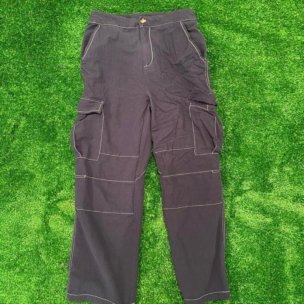 Navy Top Stitch trousers